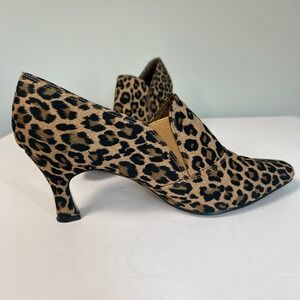 Annie Leopard Print Shooties Womens 7.5WW Brown Animal Kitten Heel Pointed Toe